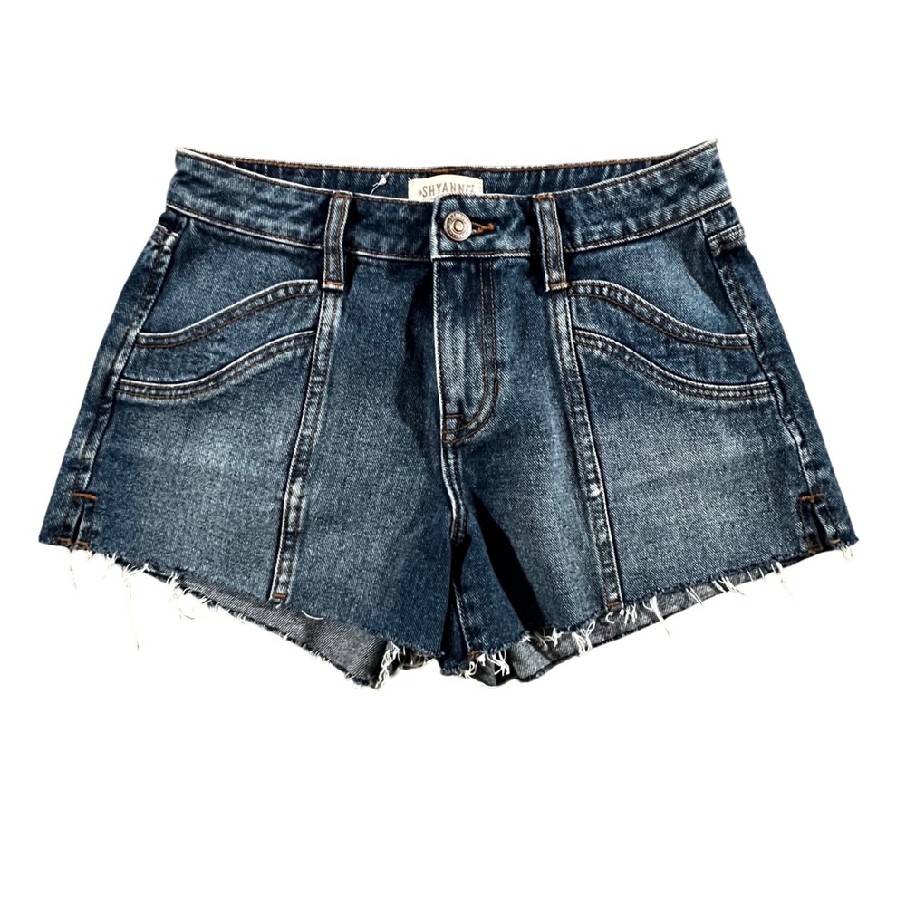 Shyanne Denim Shorts Womens 26 Blue High Rise Raw Hem Western Seamed Cutoffs